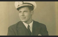 Photograph of Murray M. Blum in his United States Merchant Marine uniform. Location unknown. 1940s.